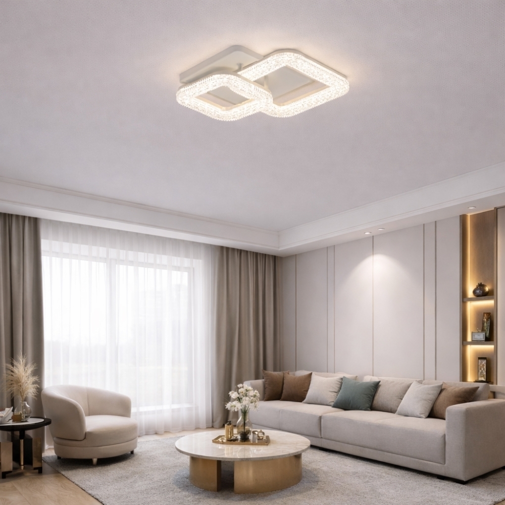 Lustra LED double square, 40W cu trei tipuri de lumina si telecomanda, ACR-8049