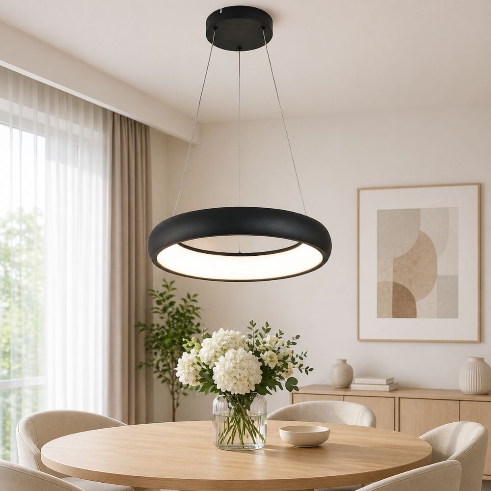 Lustra LED ESSENCE-30, 30W, 1800lm, 4000K, negru, suspendata, HOROZ