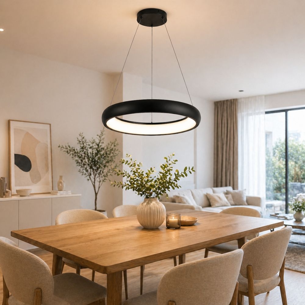 Lustra LED ESSENCE-48, 48W, 2900lm, 4000K, negru, suspendata, HOROZ