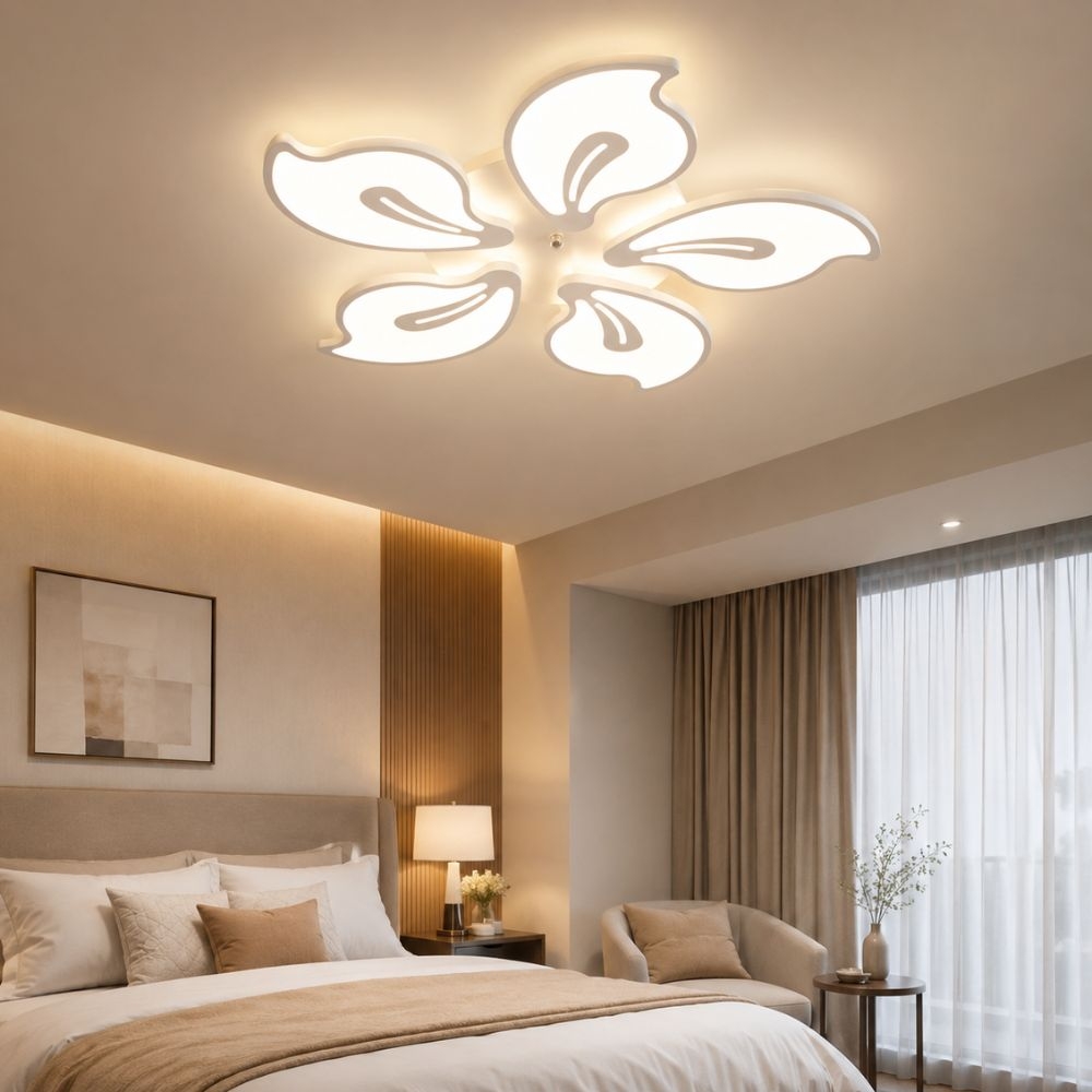 Lustră LED florală 110W, telecomandă, 3 temperaturi, dimabilă, albă, Caroli Five