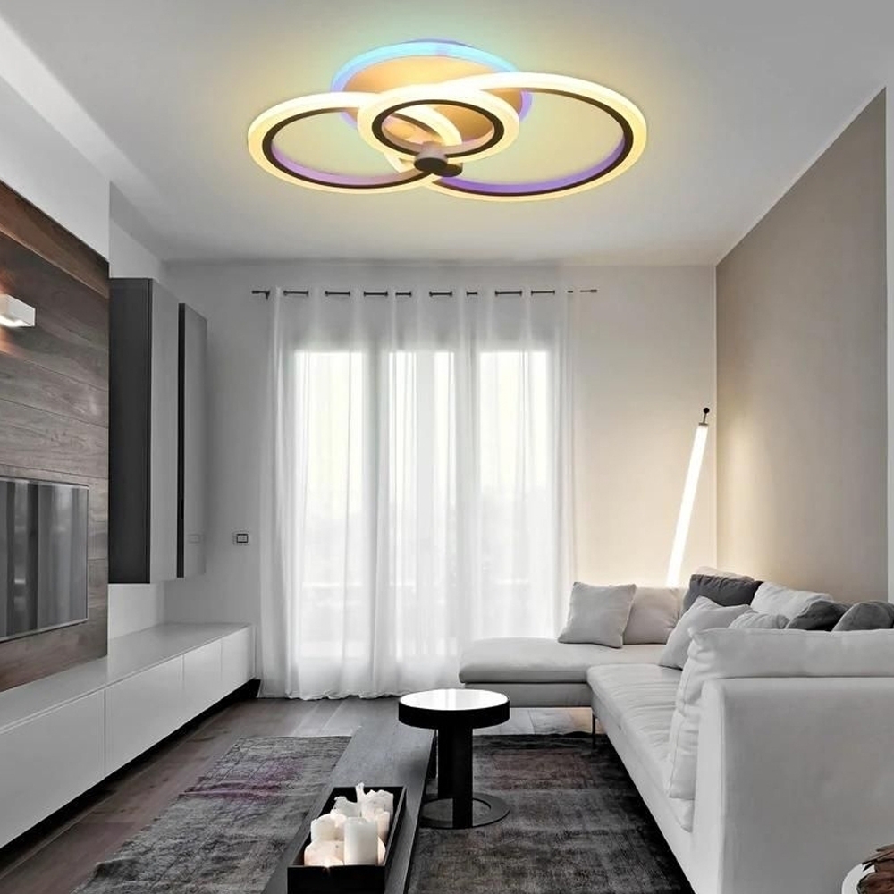 Lustra LED RGB alba 100W cu telecomanda, 3 tipuri de lumina, intensitate reglabila