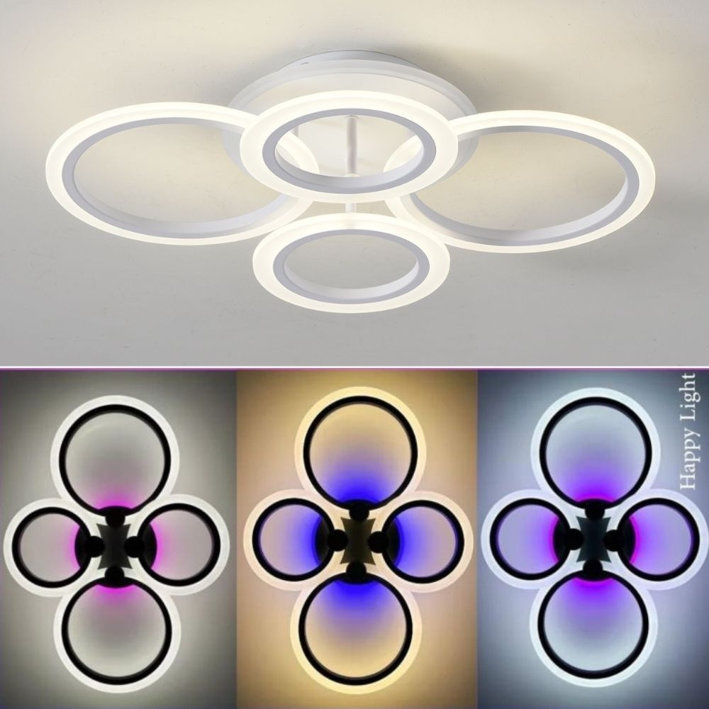 Lustra LED telecomanda 104W ACR-8066 Alba, design Circle RGB, 4 brate, lumina reglabila 3000K-6500K