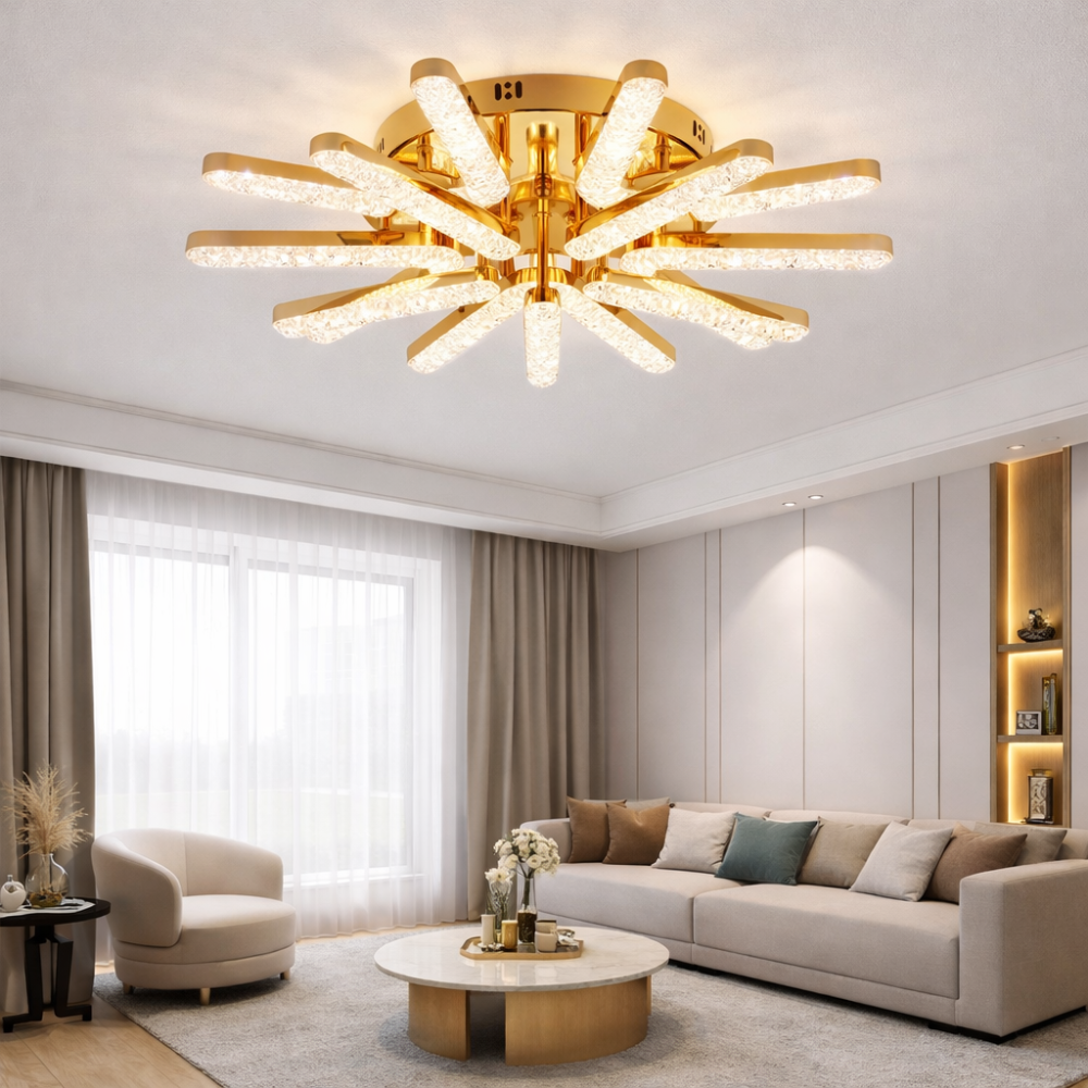 Lustra LED telecomanda 150W ACR-8089 Aurie, design Crystal Branch, lumina reglabila 3000K-6500K, 15 brate