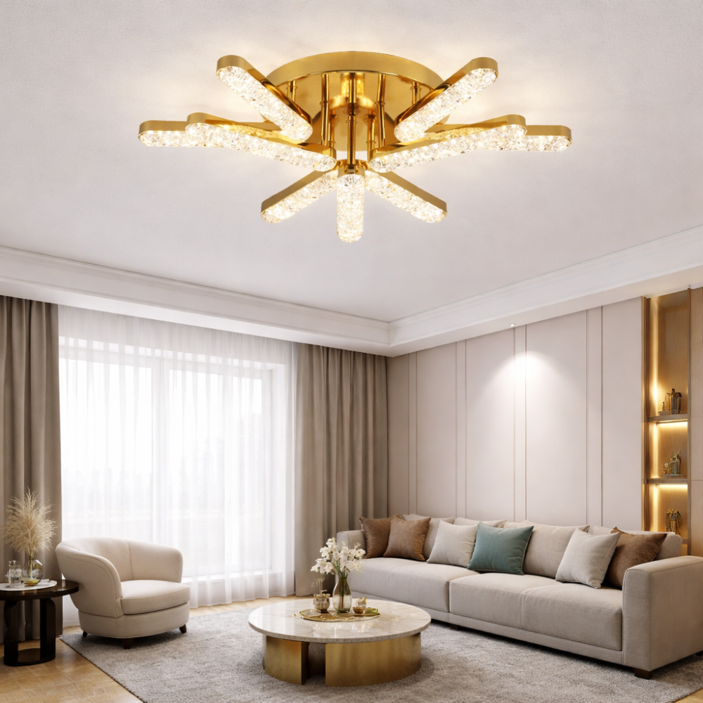 Lustra LED telecomanda 90W ACR-8088 Aurie, design Crystal Branch, lumina reglabila 3000K-6500K