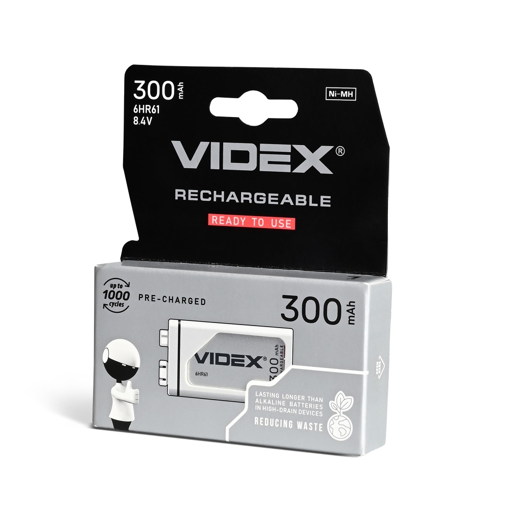 Ni-MH Rechargeable battery VIDEX 6HR61 300mAh 1pc BLISTER