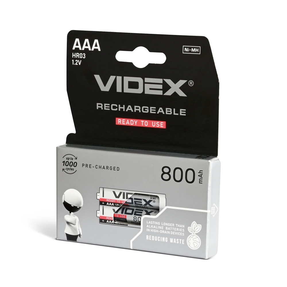 Ni-MH Rechargeable battery VIDEX HR03 800mAh 2pcs BLISTER