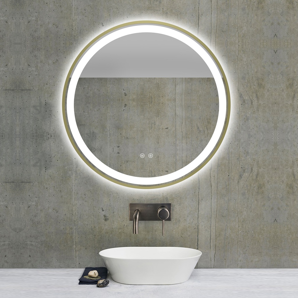 Nora Oglinda Baie 70cm Led si Dezaburire, cu Senzor Tactil, Touch, Rama Bronz Antichizat