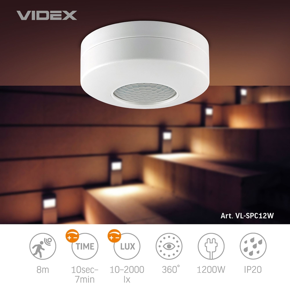 Senzor de miscare si lumina PIR VIDEX VL-SPC12W 1200W