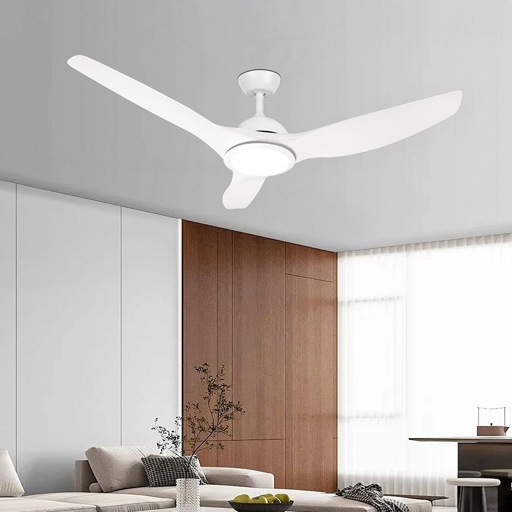 Plafoniera LED cu ventilator FANCY 52&rdquo;, 24W + 35W, 3CCT, 2280lm, cu telecomanda, alba, BRAYTRON