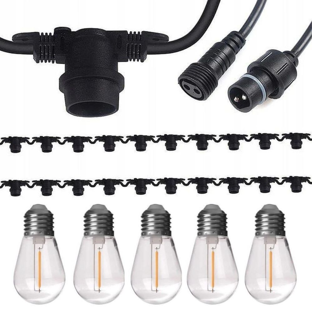 Ghirlanda luminoasa exterior SOHO 20m, 40 becuri LED filament 1W E27, IP44, extensibila, PRO-GIR-R7005-20M40BF