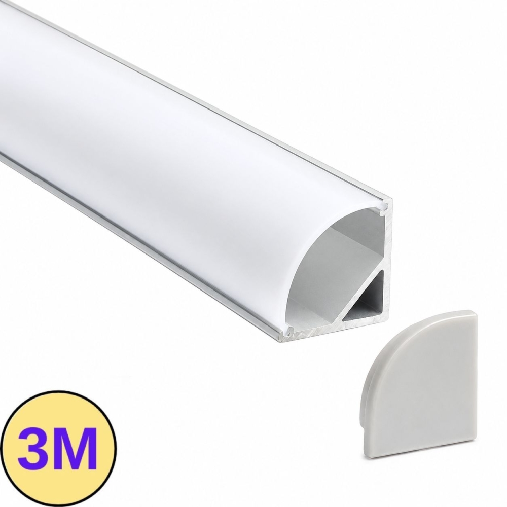 Profil aluminiu banda LED aplicat pe colt 90 grade 3m argintiu