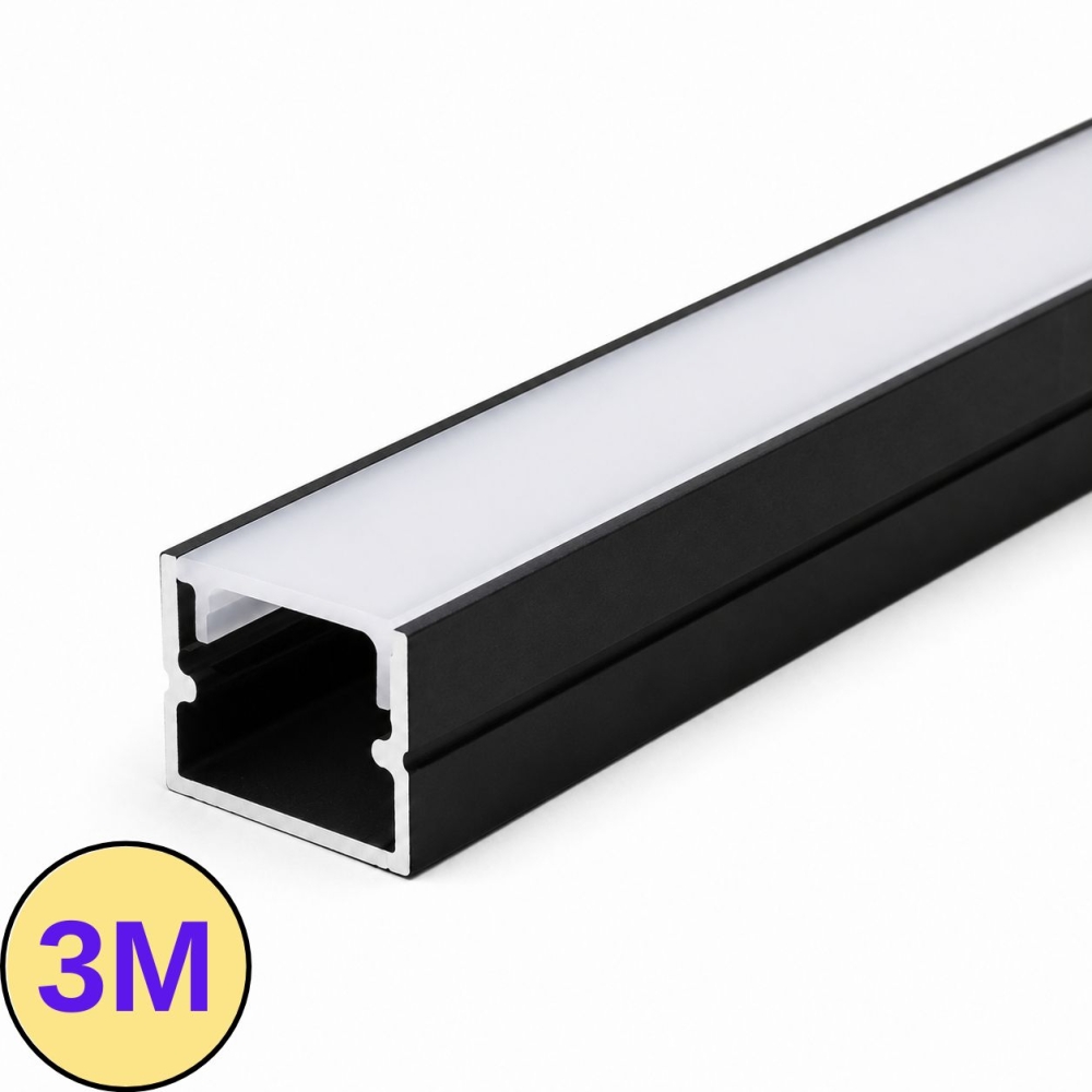 Profil LED Aplicat Aluminiu Negru 3M, 12mm, PROFILE-S3, Dispersor Alb