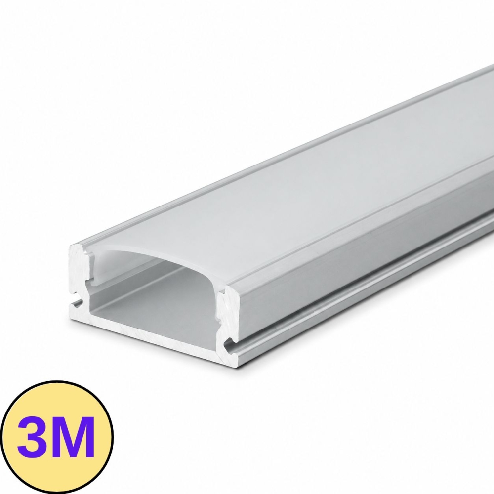 Profil LED Aplicat Aluminiu Argintiu 3M, 17.4mm, PROFILE-S1, Dispersor Alb