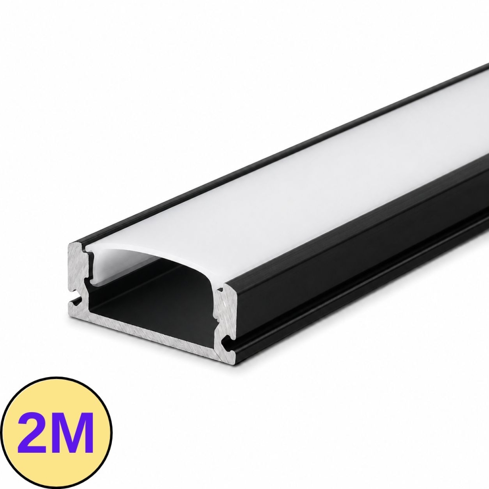 Profil LED Aplicat Aluminiu Negru 2M, 17.4mm, PROFILE-S1, Dispersor Alb