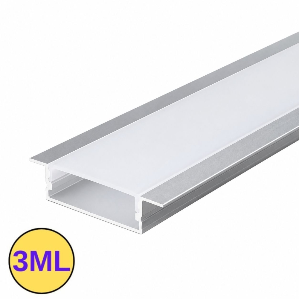 Profil LED incastrat, 41x10 mm, aluminiu argintiu, 3M, PROFILE-R3, pentru banda LED pana la 27 mm