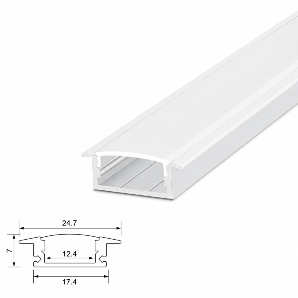 Profil LED incastrat aluminiu PROFILE-R1 argintiu 2M pentru banda LED pana la 12.4 mm