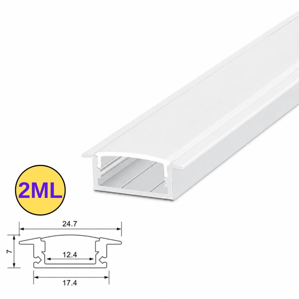 Profil LED incastrat aluminiu PROFILE-R1 argintiu 2M pentru banda LED pana la 12.4 mm