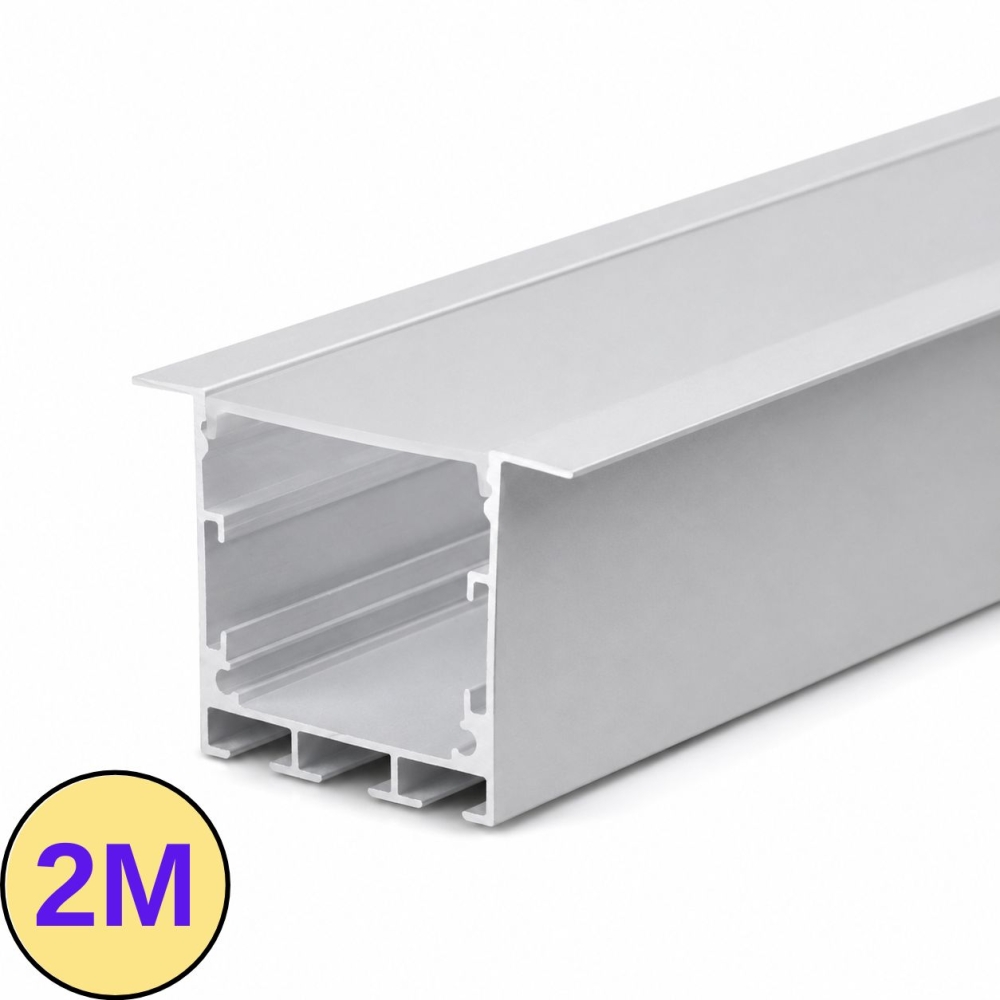 Profil LED &Icirc;ncastrat Aluminiu Argintiu 2M, 50mm, PROFILE-R7, Dispersor Alb