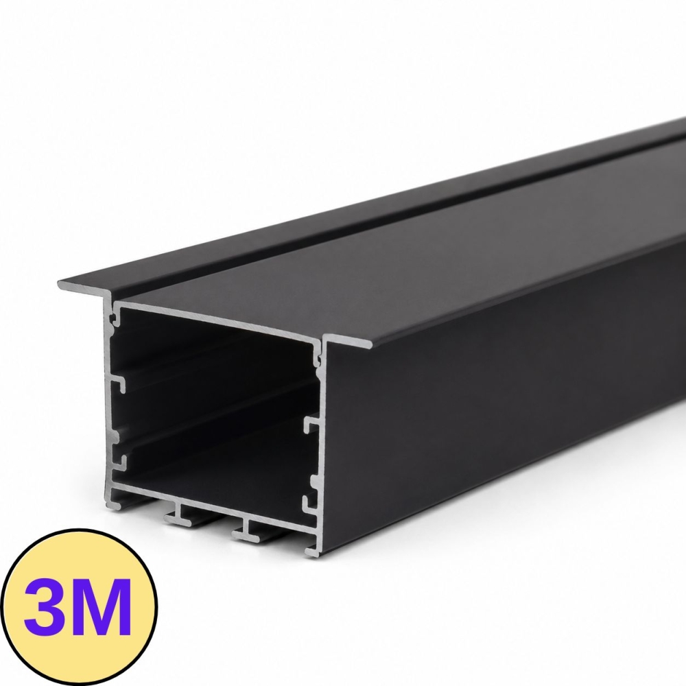 Profil LED &Icirc;ncastrat Aluminiu Negru 3M, 50mm, PROFILE-R7, Dispersor Alb