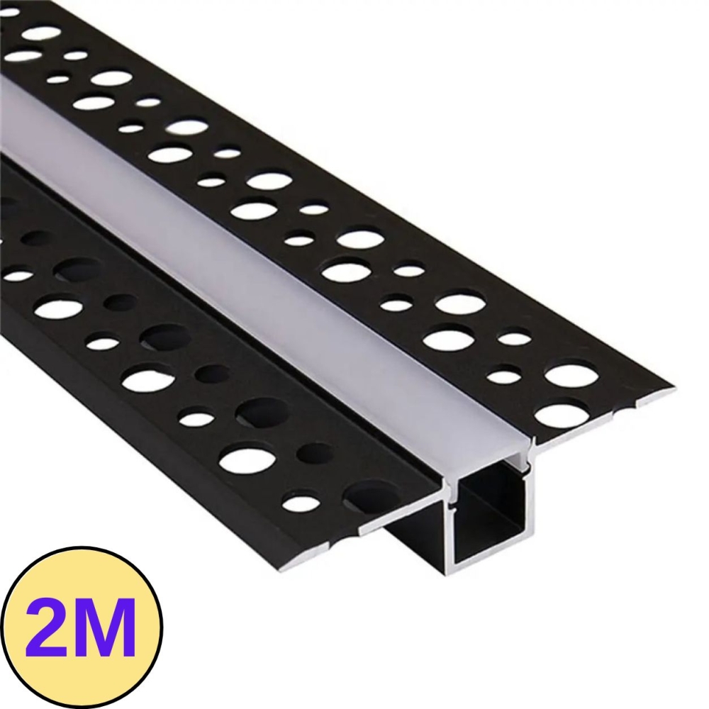 Profil LED &Icirc;ncastrat Aluminiu Negru 2M, 55mm, PROFILE-R6, Dispersor Alb