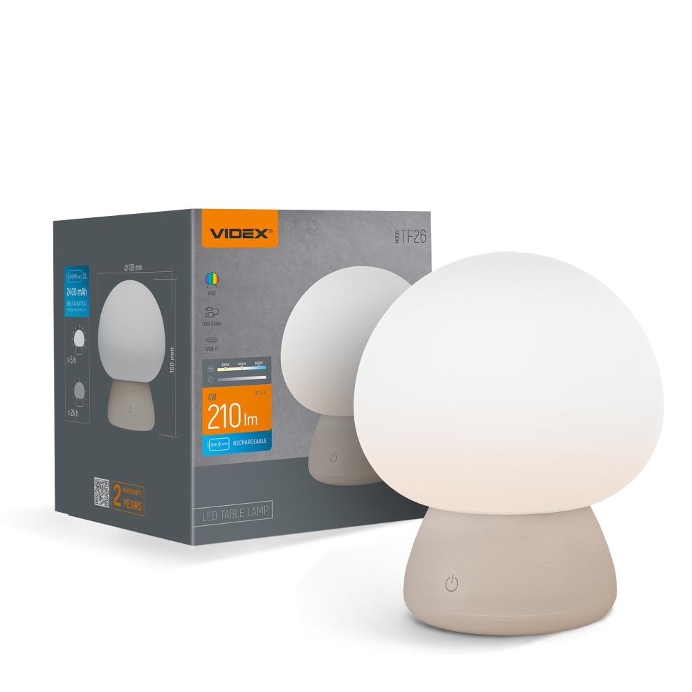 Rechargeable Mushroom LED Table Lamp VIDEX VL-TF26BG 3000-6500K + RGB