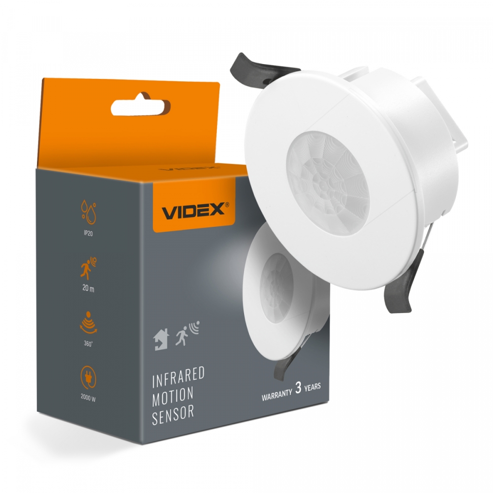 Senzor de miscare PIR incastrabil tavan, 1200W, 360&deg;, reglabil, alb, VIDEX VL-SPR41W