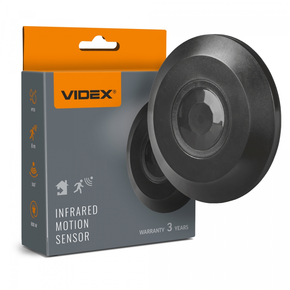 Senzor de miscare PIR tavan, 800W, 360&deg;, reglabil, negru, VIDEX VL-SPC05B