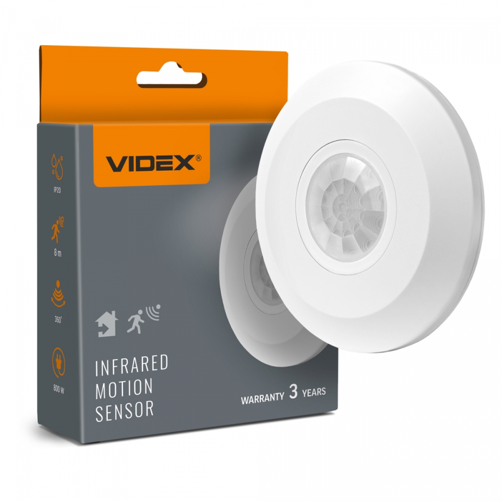 Senzor de miscare PIR tavan, 800W, 360&deg;, reglabil, alb, VIDEX VL-SPC05W