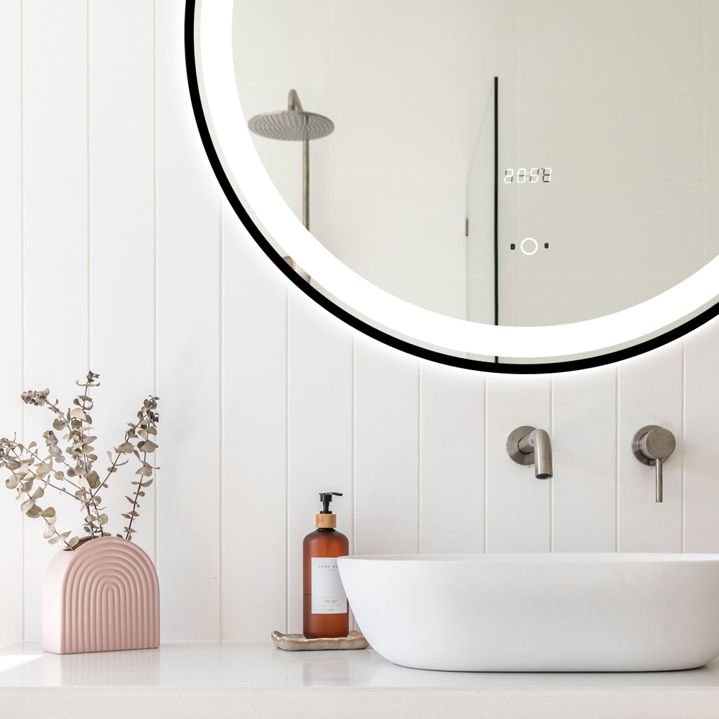 Aurora Oglinda Baie 70cm Led , cu Senzor Tactil, Touch, Rama Negru Mat