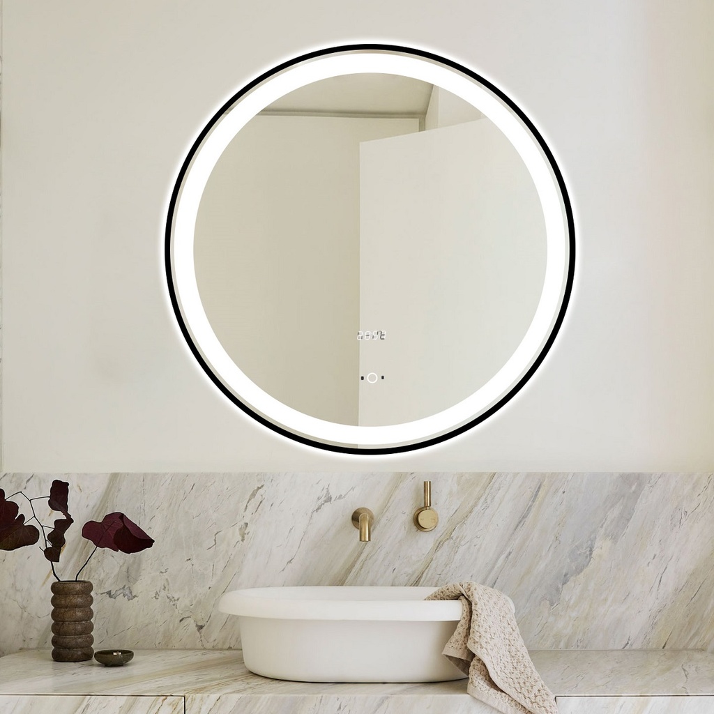 Aurora Oglinda Baie 70cm Led , cu Senzor Tactil, Touch, Rama Negru Mat