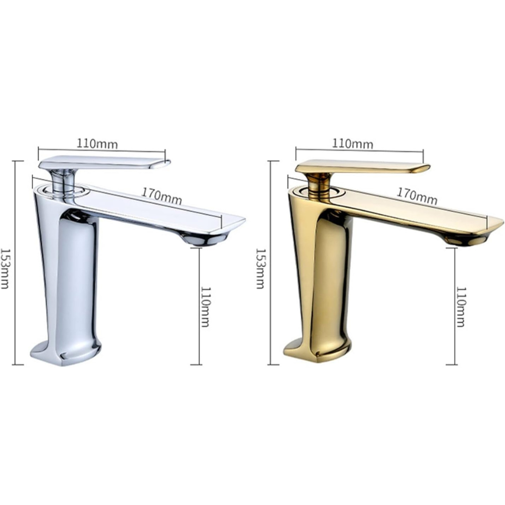 Baterie lavoar Essential Golden, design modern, din alama, auriu