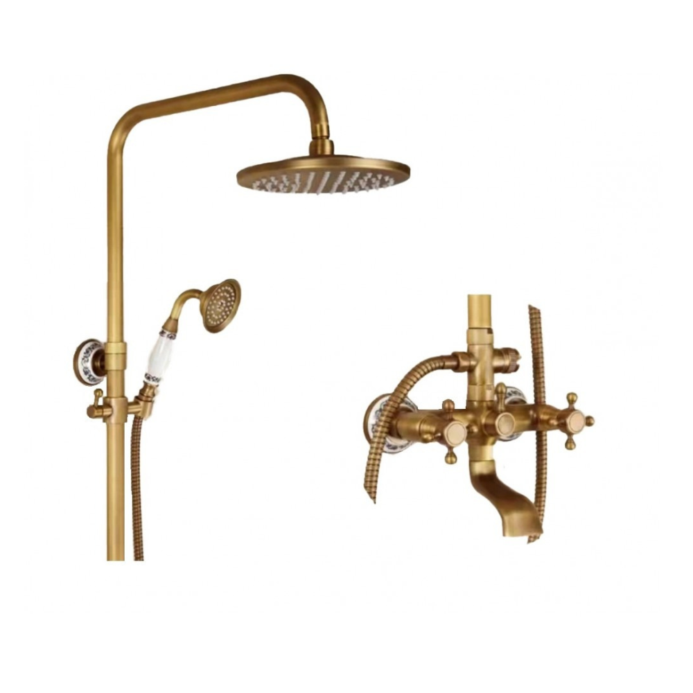 Coloana de dus Retro Selection, din alama, 3 functii, bronz antichizat