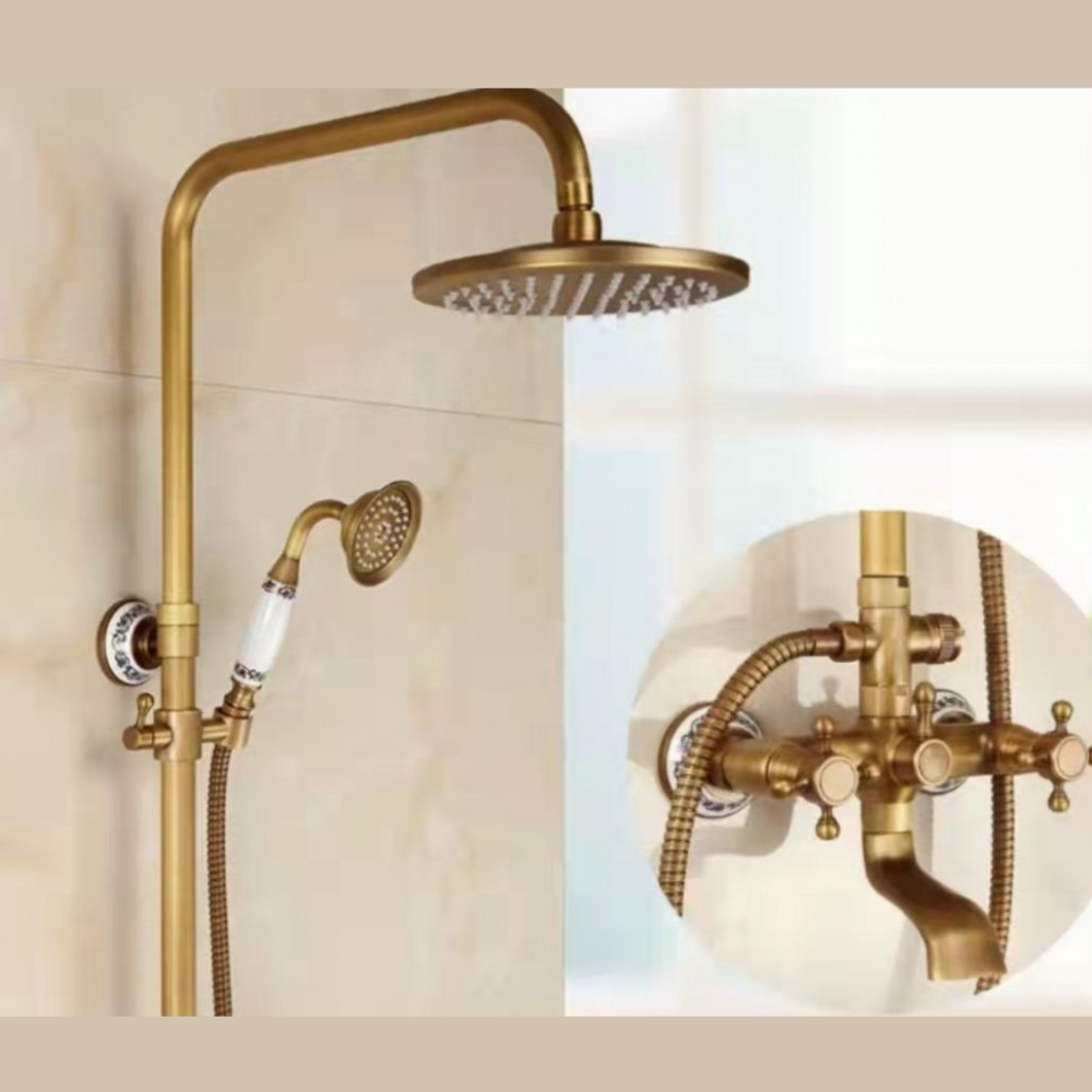 Coloana de dus Retro Selection, din alama, 3 functii, bronz antichizat