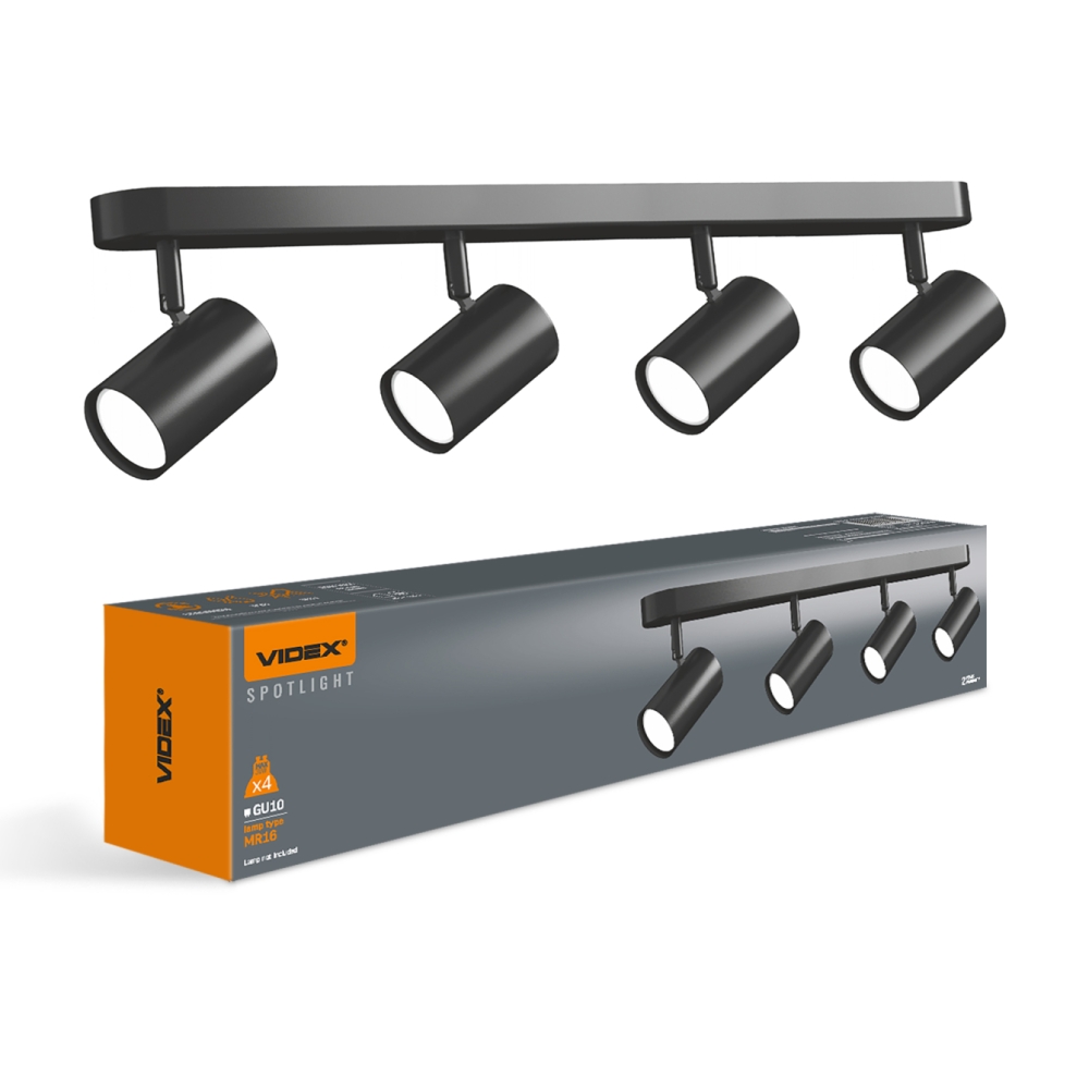 Spot LED Aplicat Cvadruplu VIDEX 4xGU10, Negru, Rotativ, IP20, VL-SPF05B-WPB