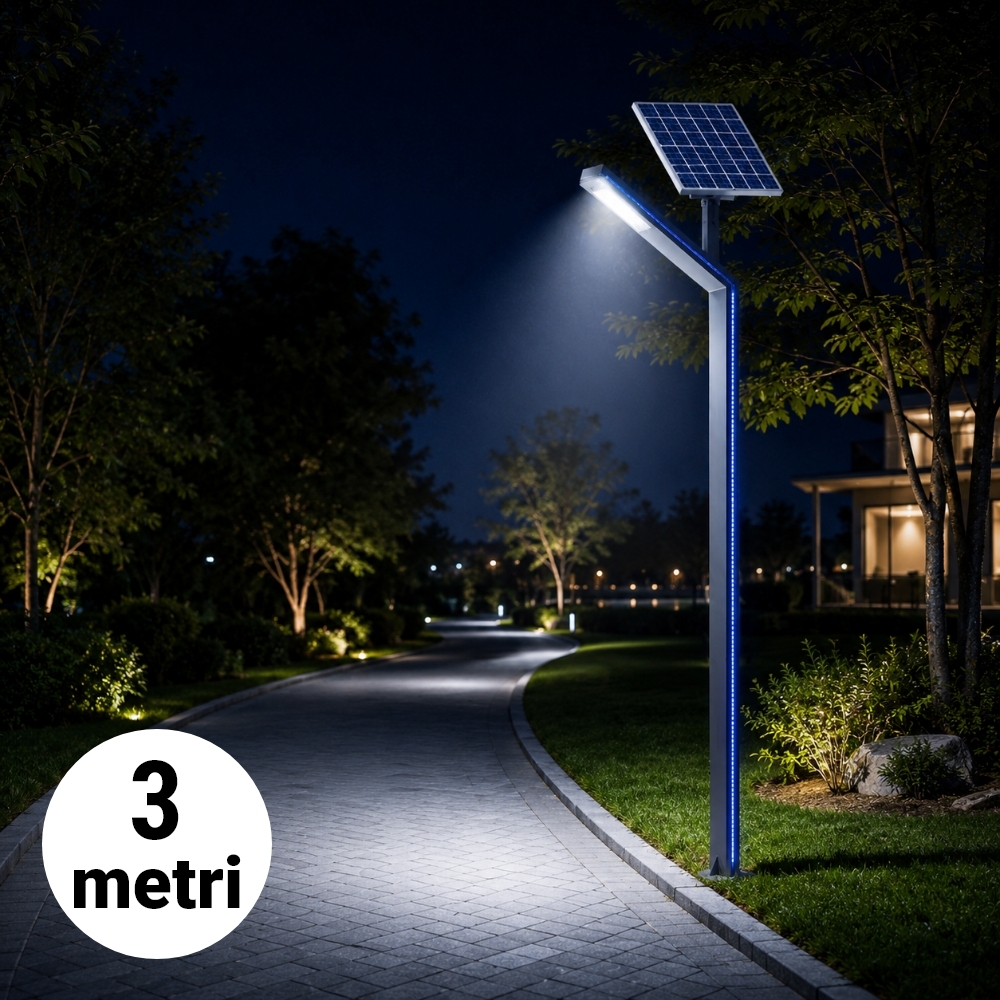 Stâlp LED Iluminat Stradal Solar 3m 30W IP65 Gri 6500K LED Philips