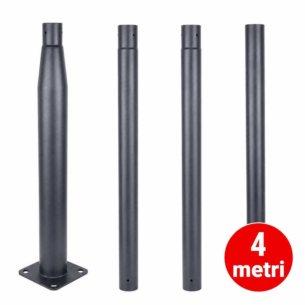 St&acirc;lp Metalic Modular pentru Lămpi Solare cu Flanșă și Braț, 4m, Gri