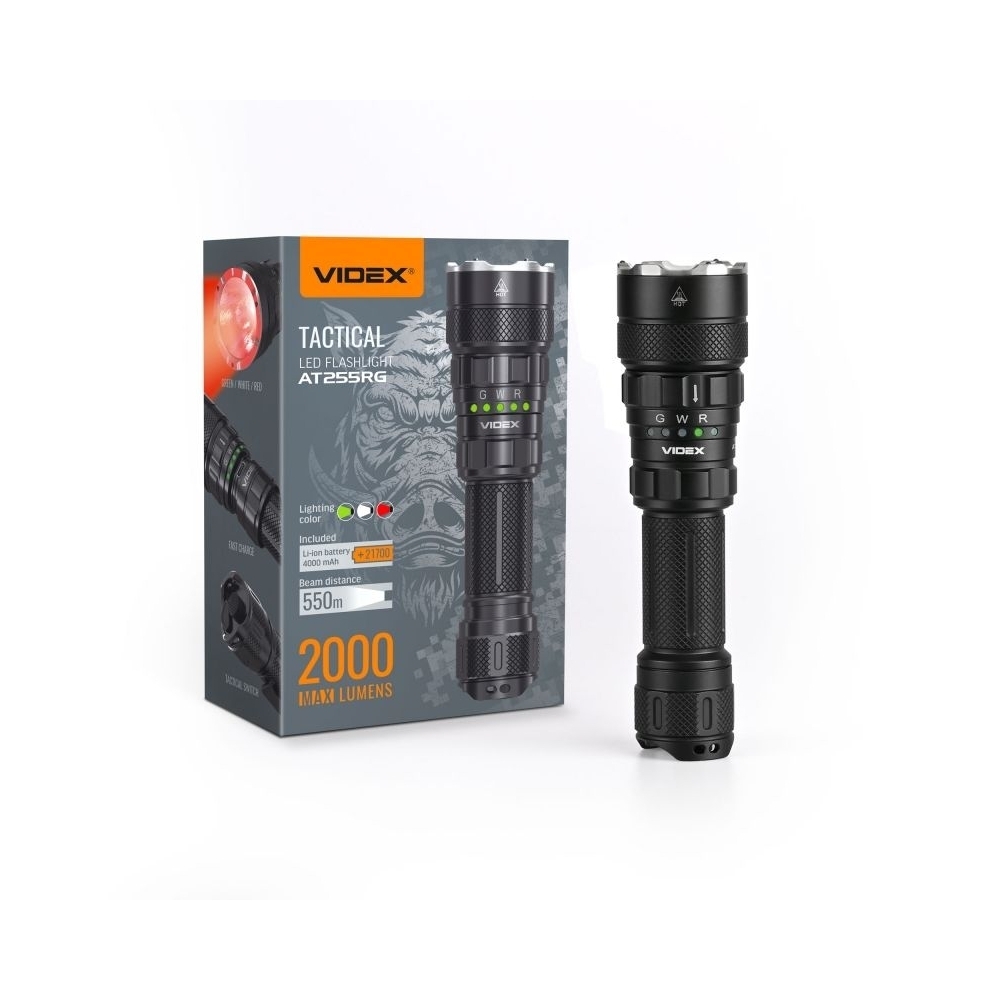 Tactical LED Flashlight VIDEX VLF-AT255RG 2000Lm 5000K