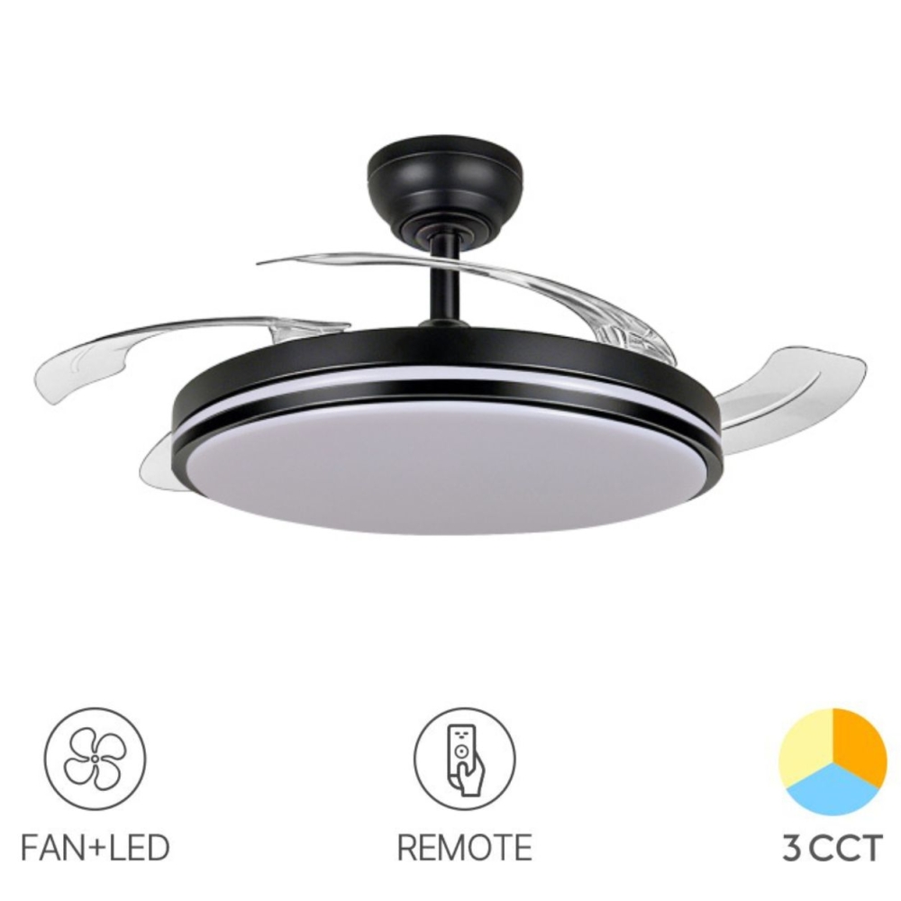 Ventilator Tavan cu Lumină VIDEX 60W CCT3, Negru, Dimabil, Telecomandă, VL-CLF01-60CB