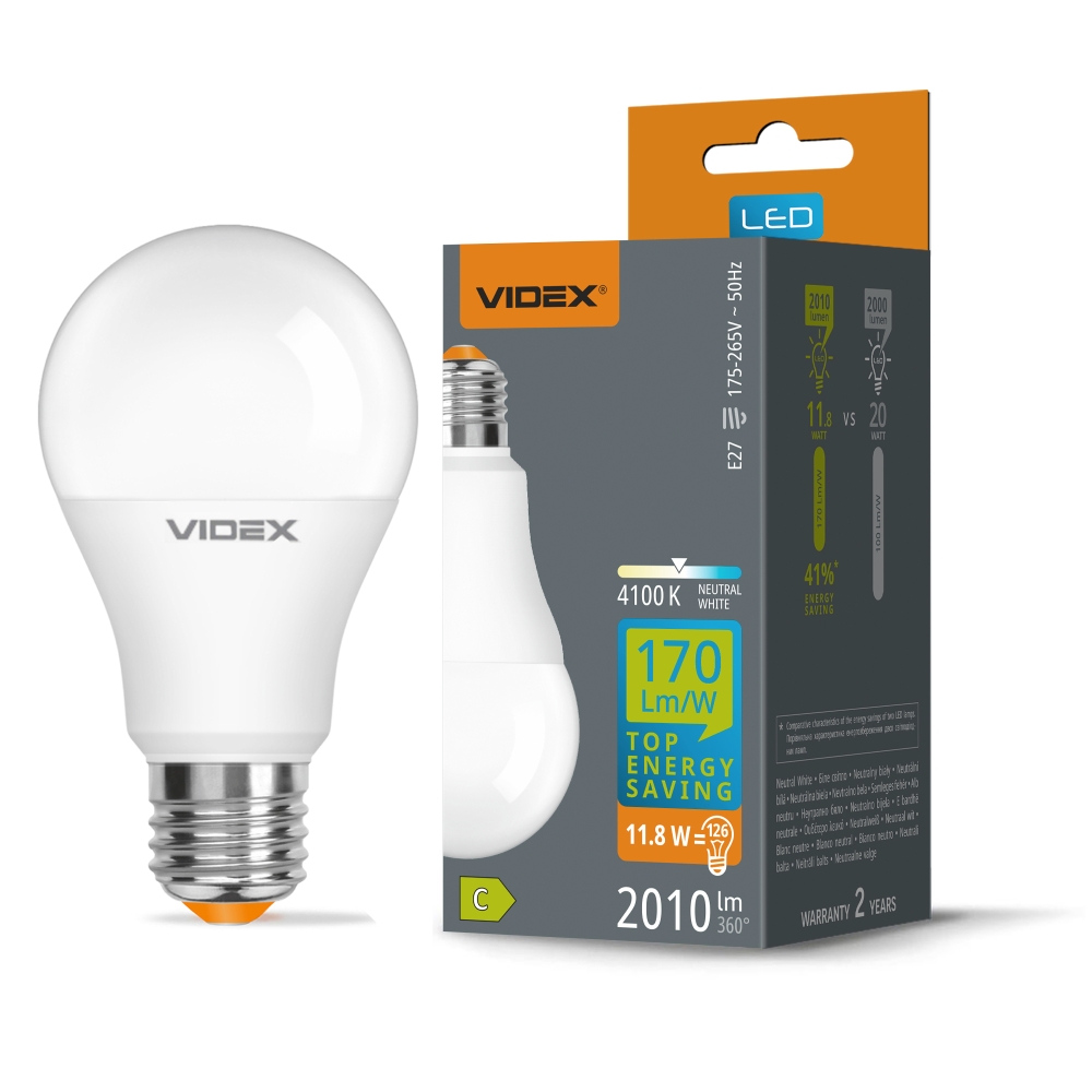 Bec LED VIDEX A60 H Series, E27, 11,8W, 2010 lm, 4100K, lumina neutra, VL-A60h-11274