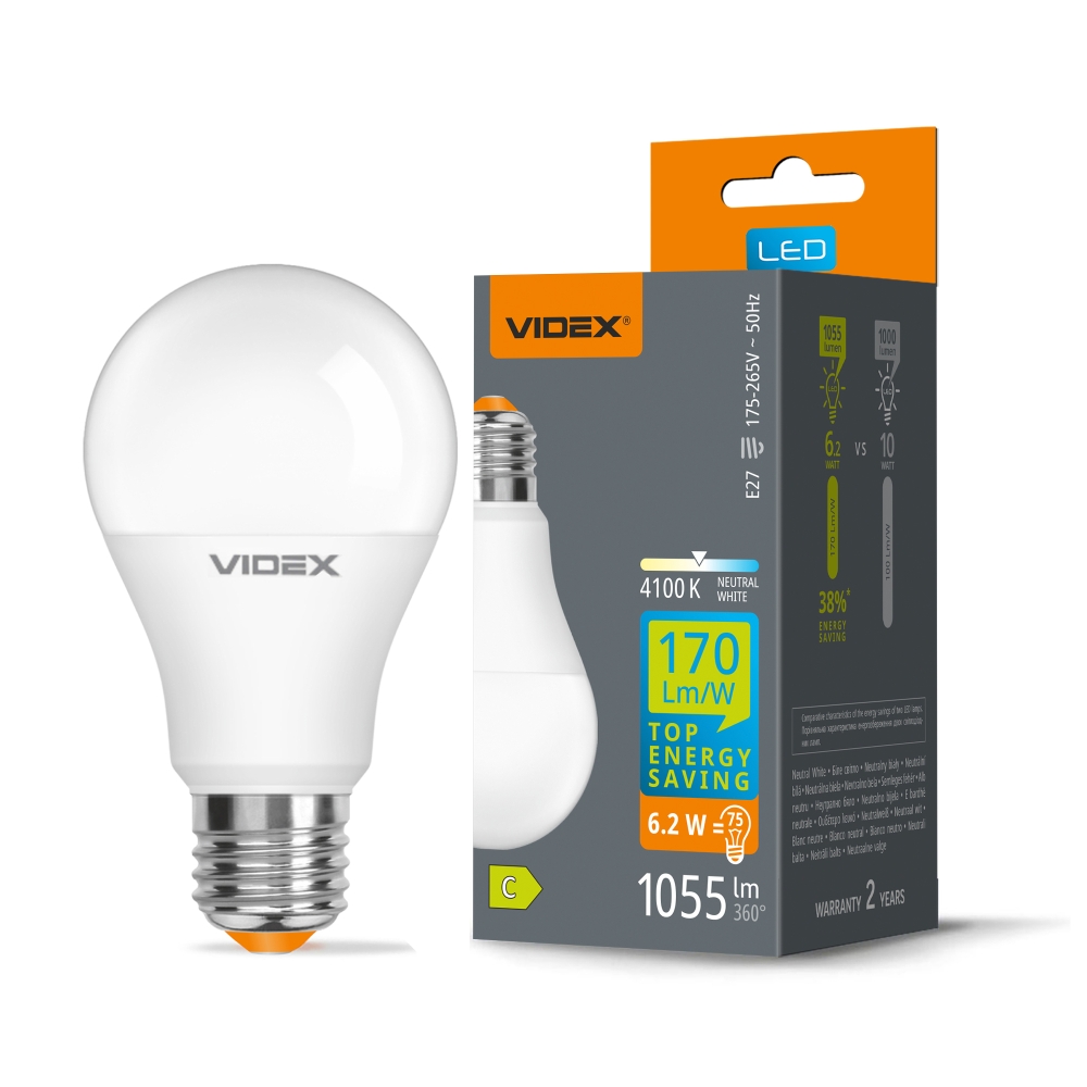 Bec LED VIDEX A60 H Series, E27, 6,2W, 1055 lm, 4100K, lumina neutra, VL-A60h-62274