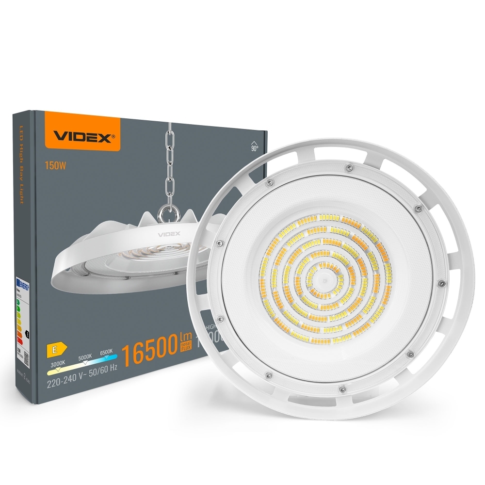 Lampa industriala LED High Bay VIDEX HBe04, 150W, 16500 lm, CCT3 3000K/5000K/6500K, IP65, alba
