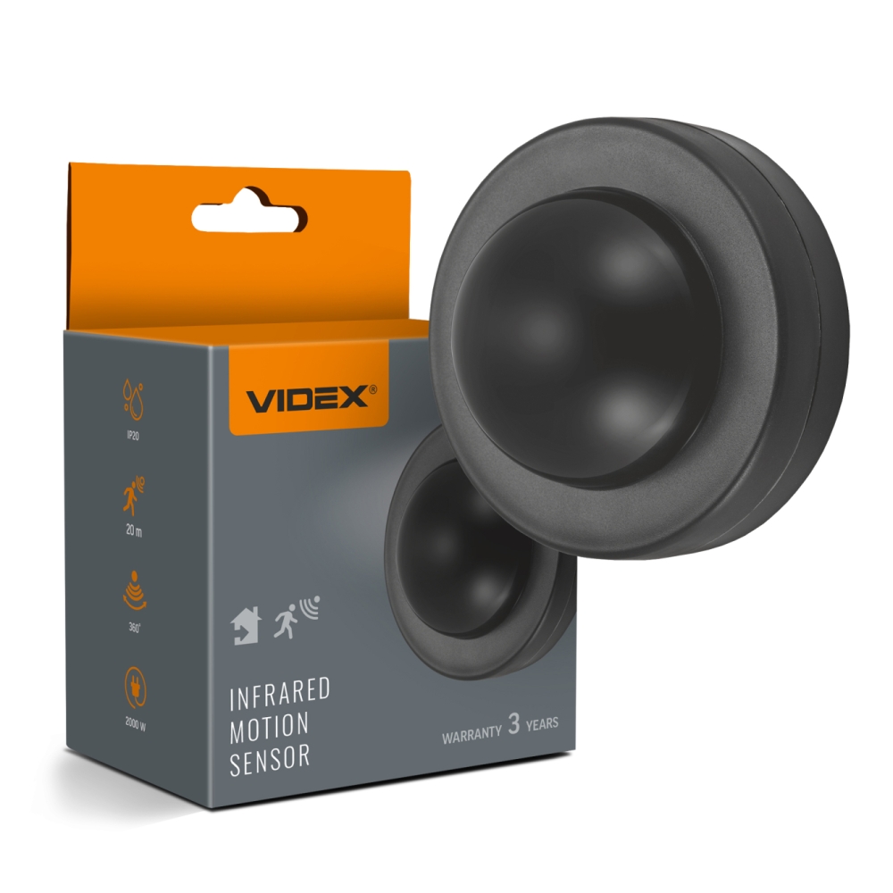 Senzor de miscare si lumina VIDEX VL-SPC46B, 220V, 2000W, 360 grade, negru