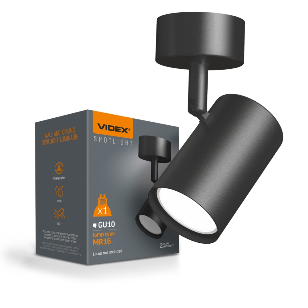 Spot LED Aplicat VIDEX GU10, Negru, Rotativ, IP20, VL-SPF05B-BFB