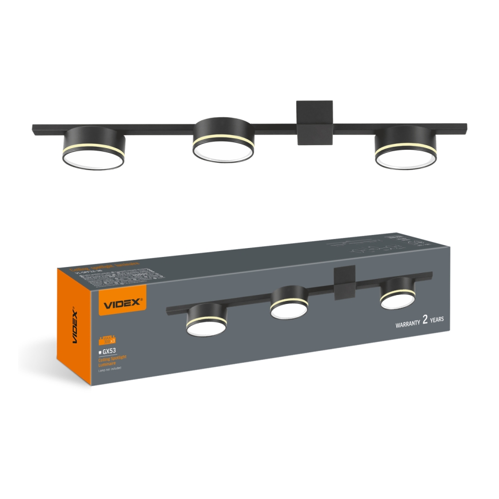 Spot aplicat tavan GX53 VIDEX VL-SPF32-3B, 3xGX53, max 30W, negru