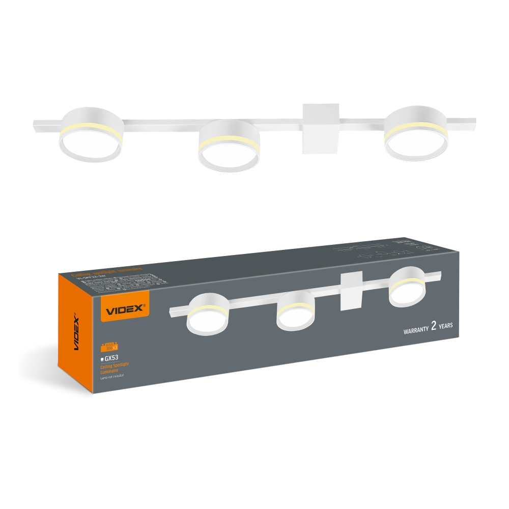 Spot tavan aparent GX53, 3 becuri, alb, max. 30W x 3, IP20, VIDEX VL-SPF32-3W