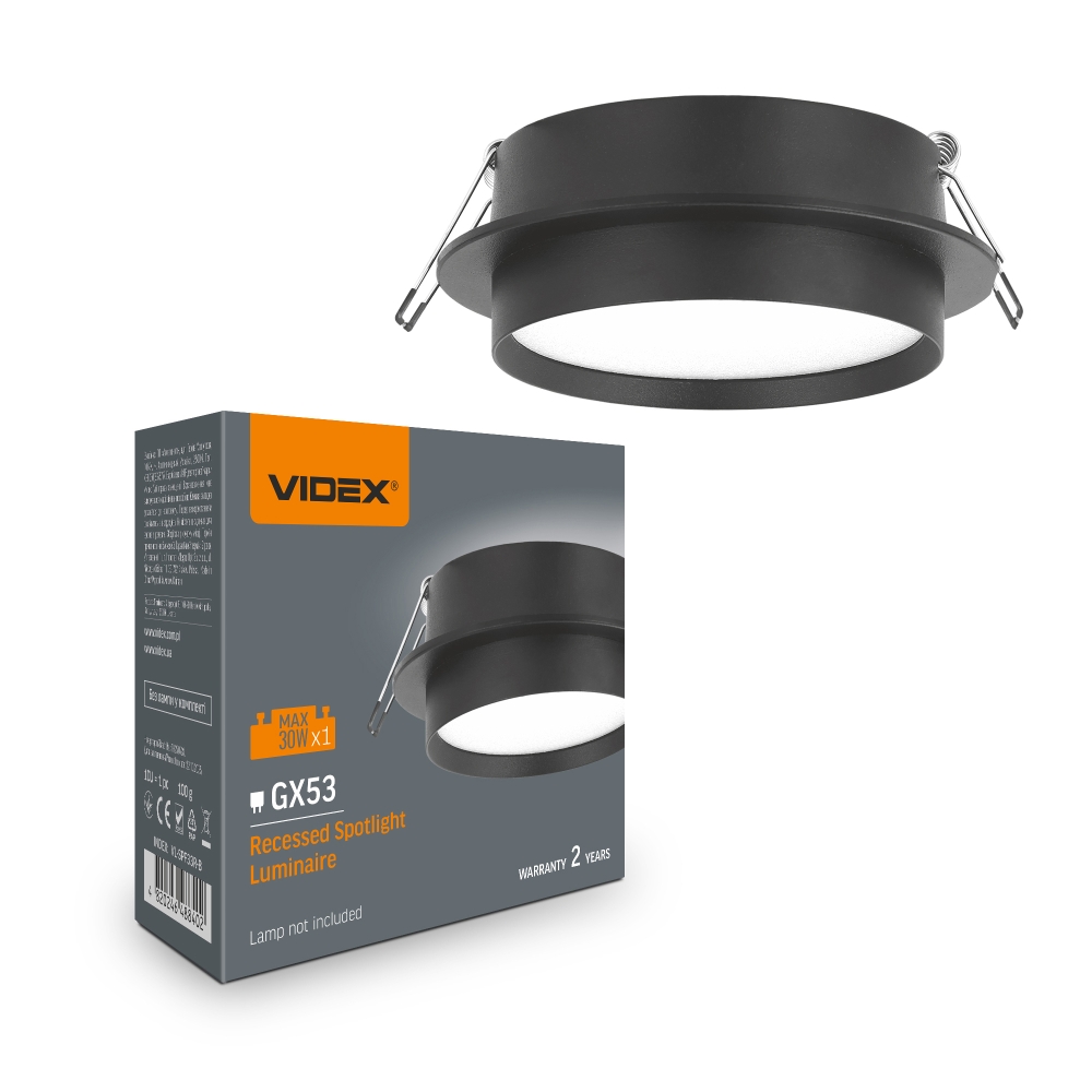 Spot incastrat tavan GX53, negru, max. 30W, IP20, aluminiu, VIDEX VL-SPF33R-B