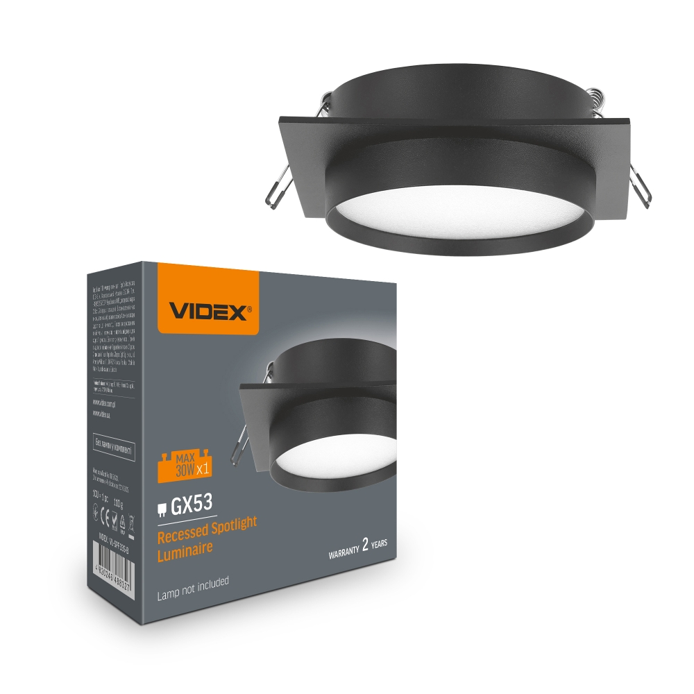 Spot incastrat tavan GX53, negru, max. 30W, IP20, aluminiu, VIDEX VL-SPF33S-B