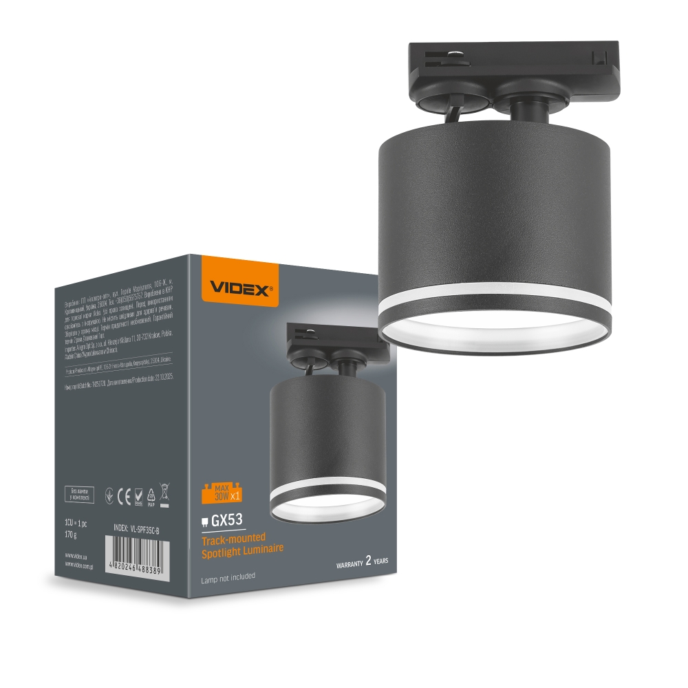 Spot sina monofazica GX53, negru, max. 30W, IP20, VIDEX VL-SPF35C-B