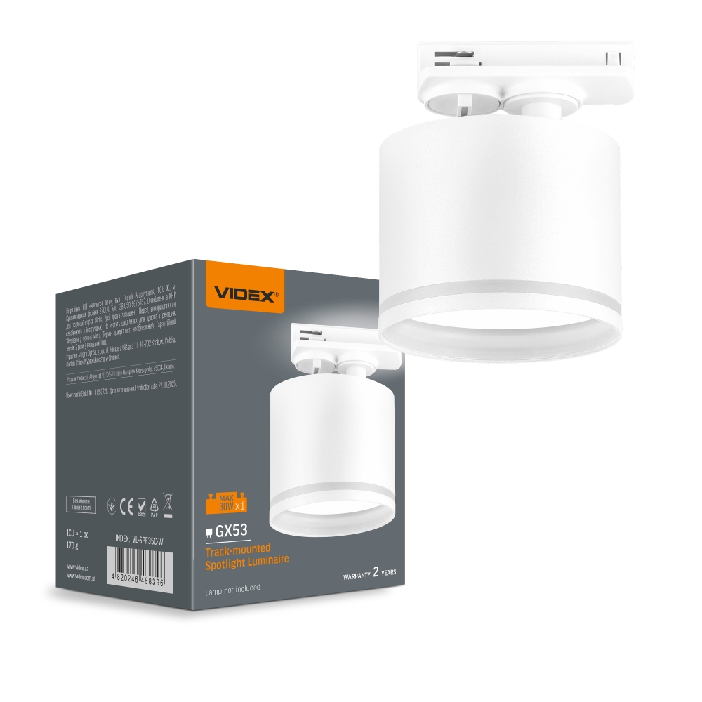 Spot sina monofazica GX53, alb, max. 30W, IP20, VIDEX VL-SPF35C-W