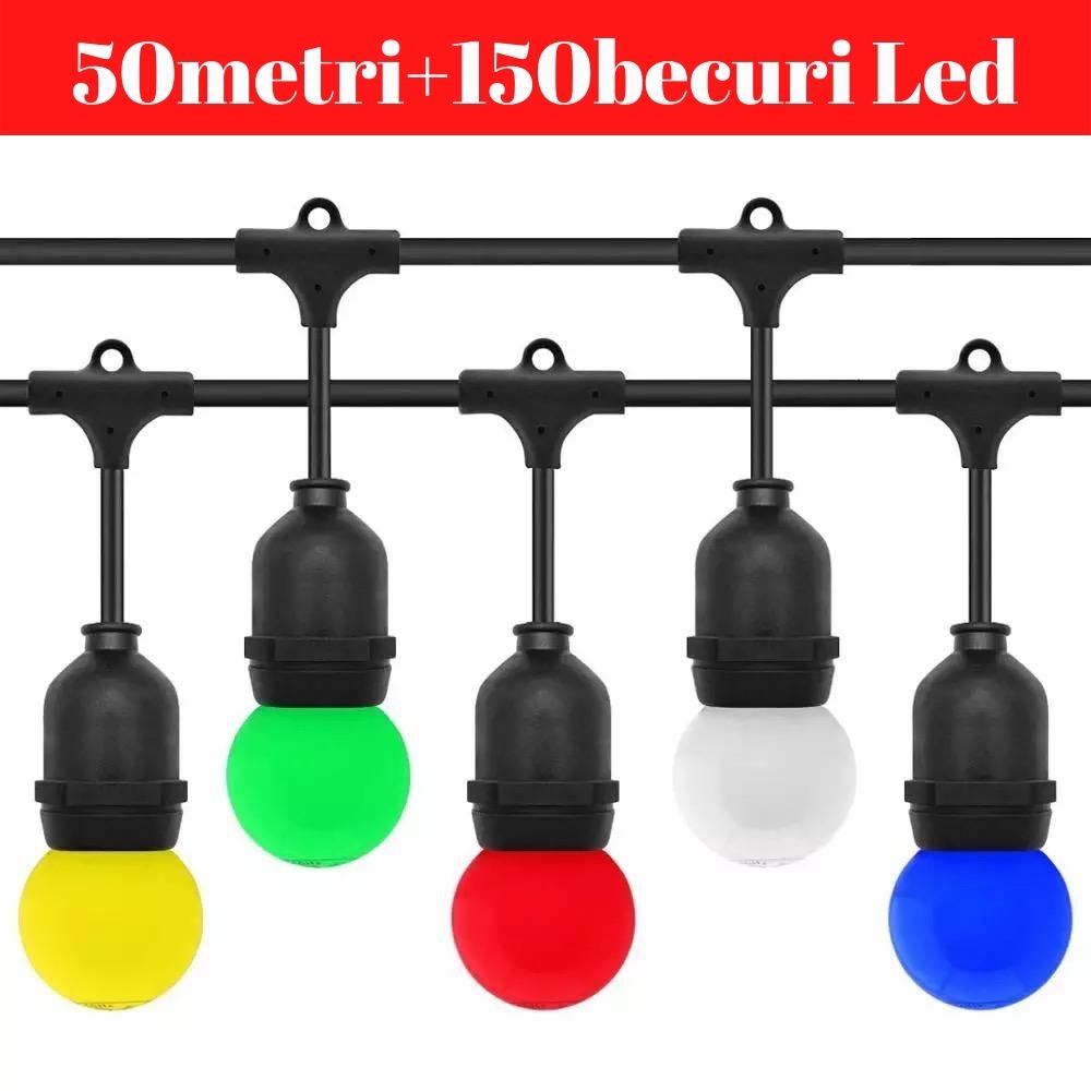 Ghirlanda Luminoasa, 50 Metri cu 150 Becuri Led Color incluse E27, IP65 